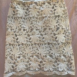 Ann Taylor Ivory Lace Pencil Skirt Size 2 Petite